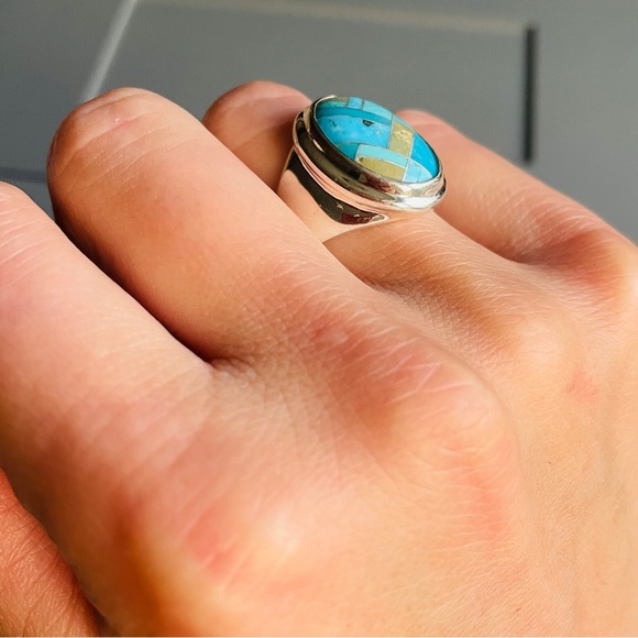 🎉Sold🎉 Carolyn Pollack Relios Turquoise Stone Mosaic Sterling Silver Ring - Picture 5 of 10